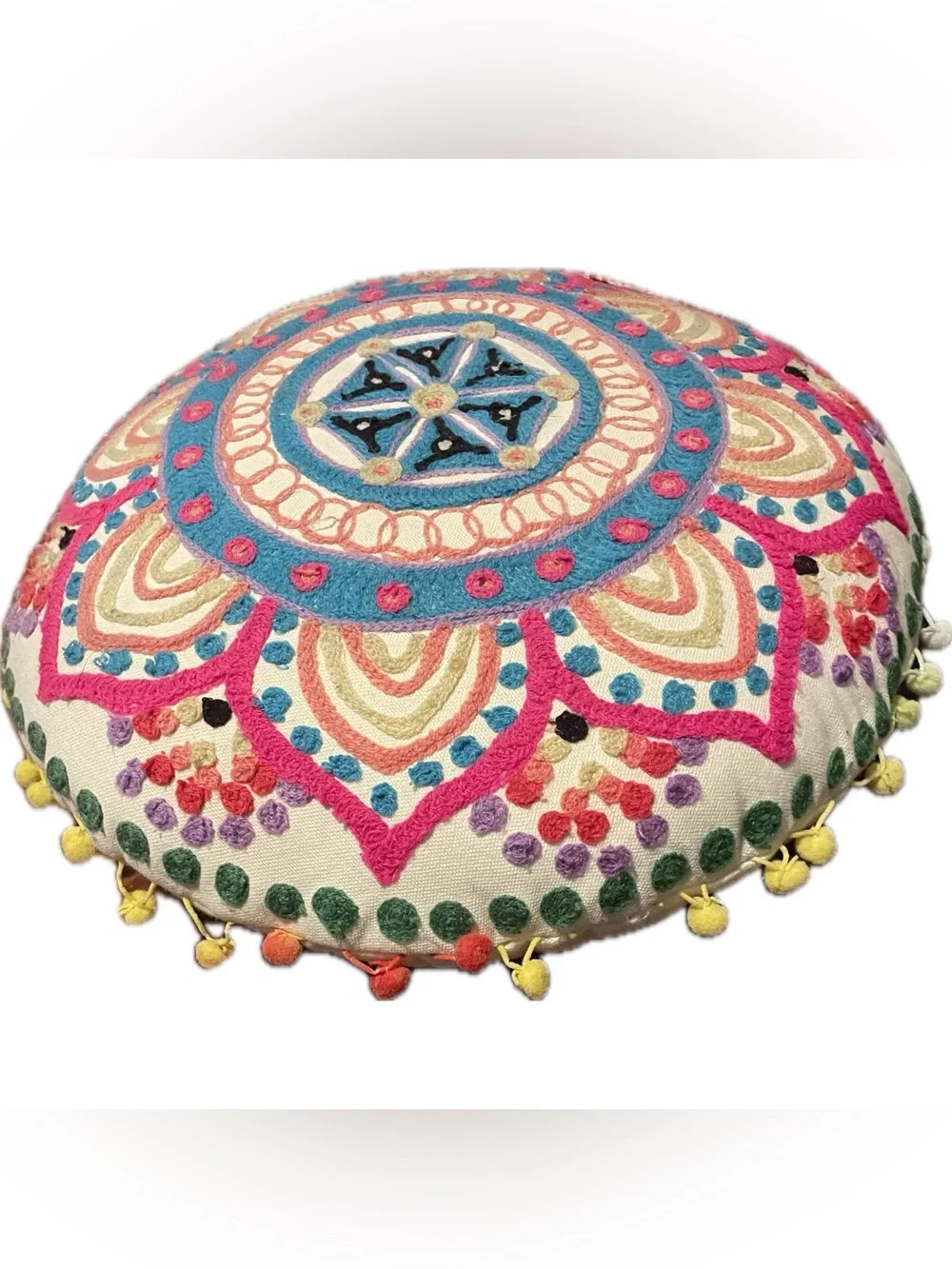 Round Decorative Pillow - Multicolor Boho Medallion